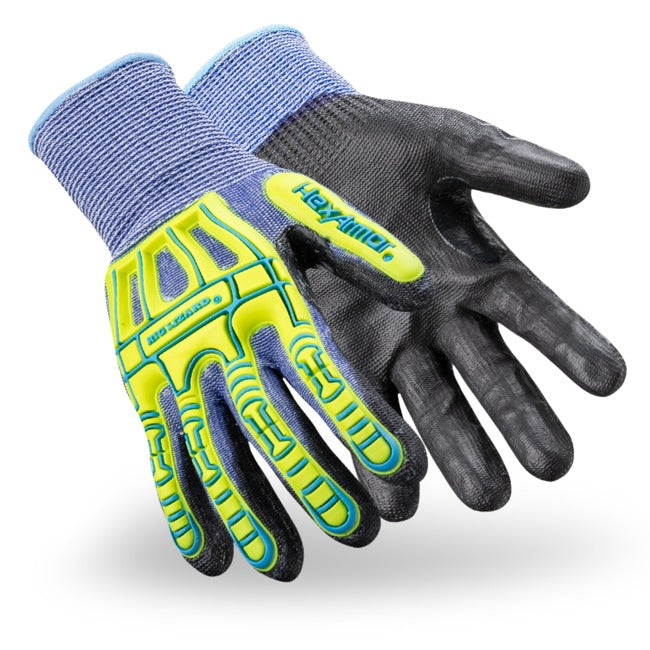 Hexarmor 2095 Rig Lizard, ANSI A6 Cut Resistant Glove, 13-gauge HPPE/Glass Blend Shell, PU Palm Coating, Back-of-hand Impact Exoskeleton (1 Pair)