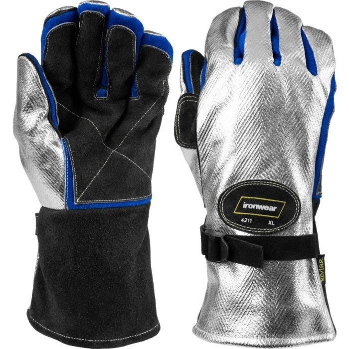 4211 Leather Welding Glove, Kevlar Lined, Aluminized Back for Radiant Heat Protection and Adjustable Wrist Buckle (1 Pair)