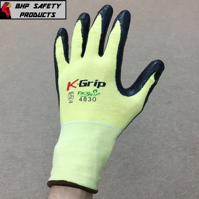 K-Grip ANSI A2 Cut Resistant Nitrile Coated Gloves with Yellow Aramid Shell