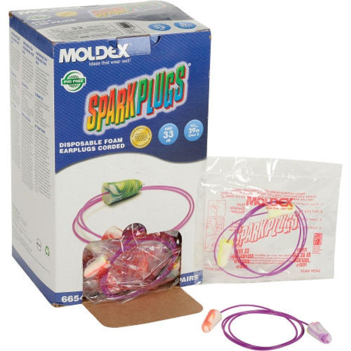 Moldex 6654 SparkPlugs Corded, Disposable Earplugs NRR (Noise Reduction Rating) 33 Decibels