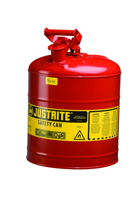 Justrite 7150100 Type I Steel Safety Can for Flammables, 5 gallon, Red