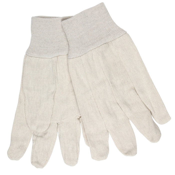8oz White Cotton Canvas Work Gloves with Clute Pattern, Straight Thumb and Knit Wrist, Size Large (12 Pairs)