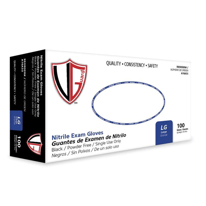 VGuard A16A3 Black Nitrile Powder Free Exam Gloves, 5 MIL (100 Gloves per Box)