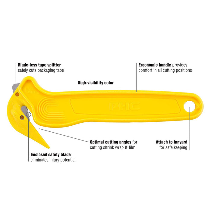 Pacific Handy Cutter DFC364 Disposable Film Cutter, Sharp & Durable Steel Blade for Shrink Wrap, Stretch Wrap, Tape, and Plastic Straps