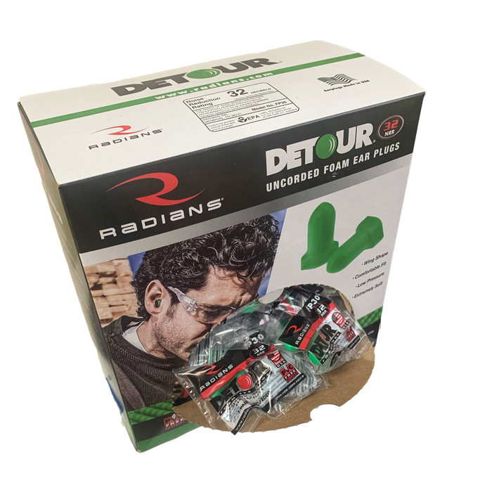 Radians Detour FP30, Green Uncorded Foam Earplugs NRR (Noise Reduction Rating) 32 Decibels