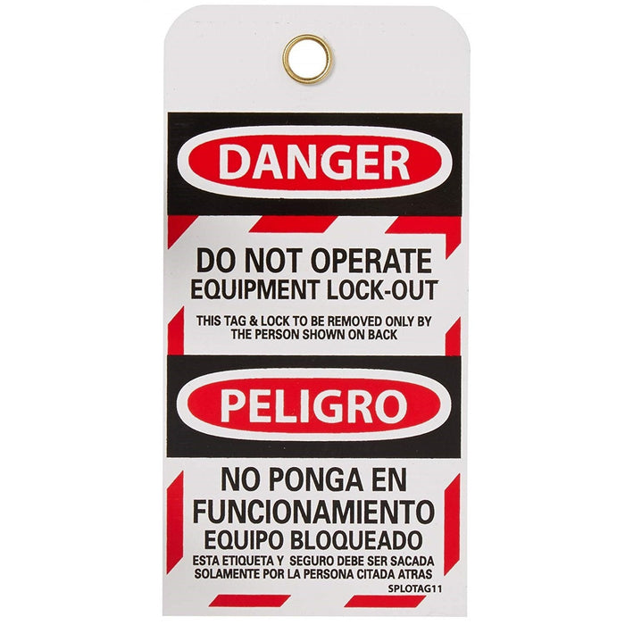 "Danger Do Not Operate Equipment Lock-Out" 6"x3" Tag, Bilingual, Pack of 25