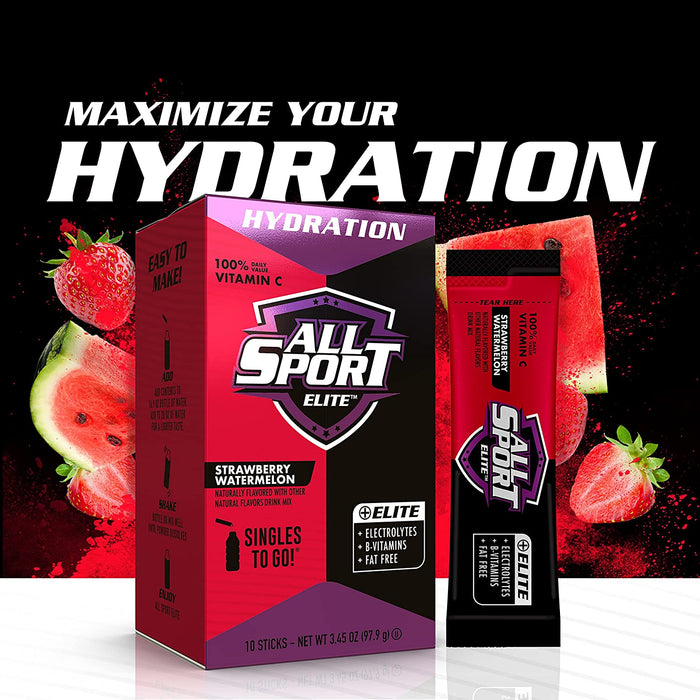 All Sport ELITE Powder Hydration Sticks, Performance Electrolyte Drink Mix, Includes 100% Daily Value Vitamin C, 10 Sticks per Box